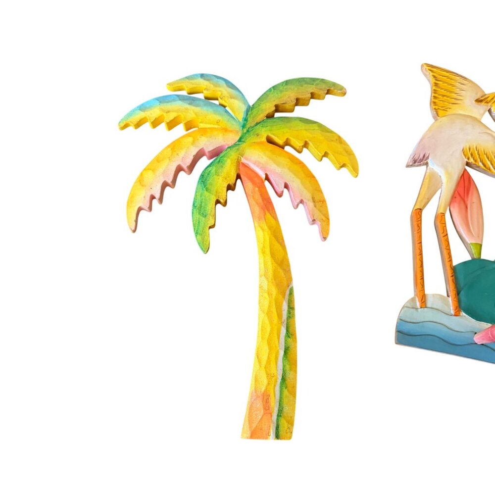 Hand-Painted Wooden Coastal Wall Decor - Flamingo & Palm Tree Set - Tropical The - Picture 2 of 6